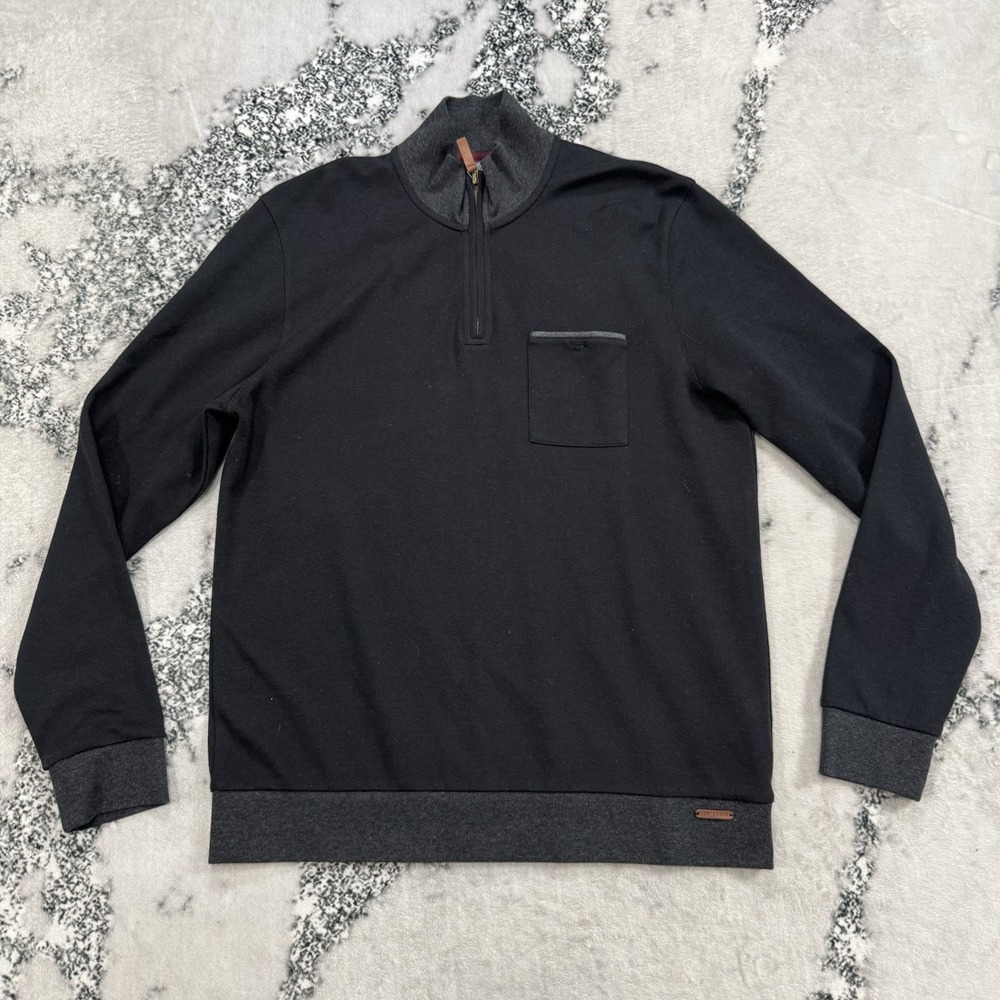 Ted Baker London 1/4 Zip Sweatshirt Mens‎ XL 5 Black Pocket Pullover Mock Neck
